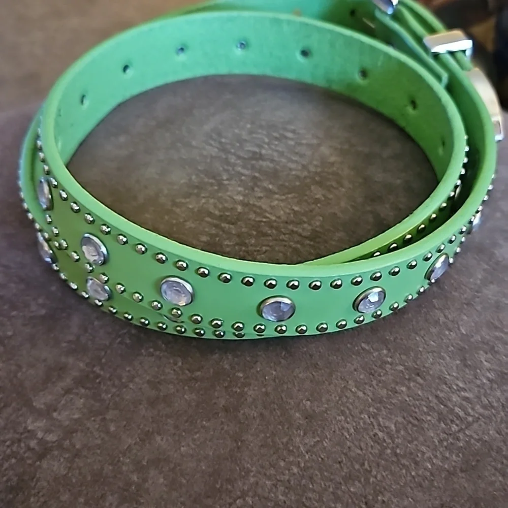 NOCONA 1990s Neon Green Leather Western Cowgirl Rodeo Fiesta Belt